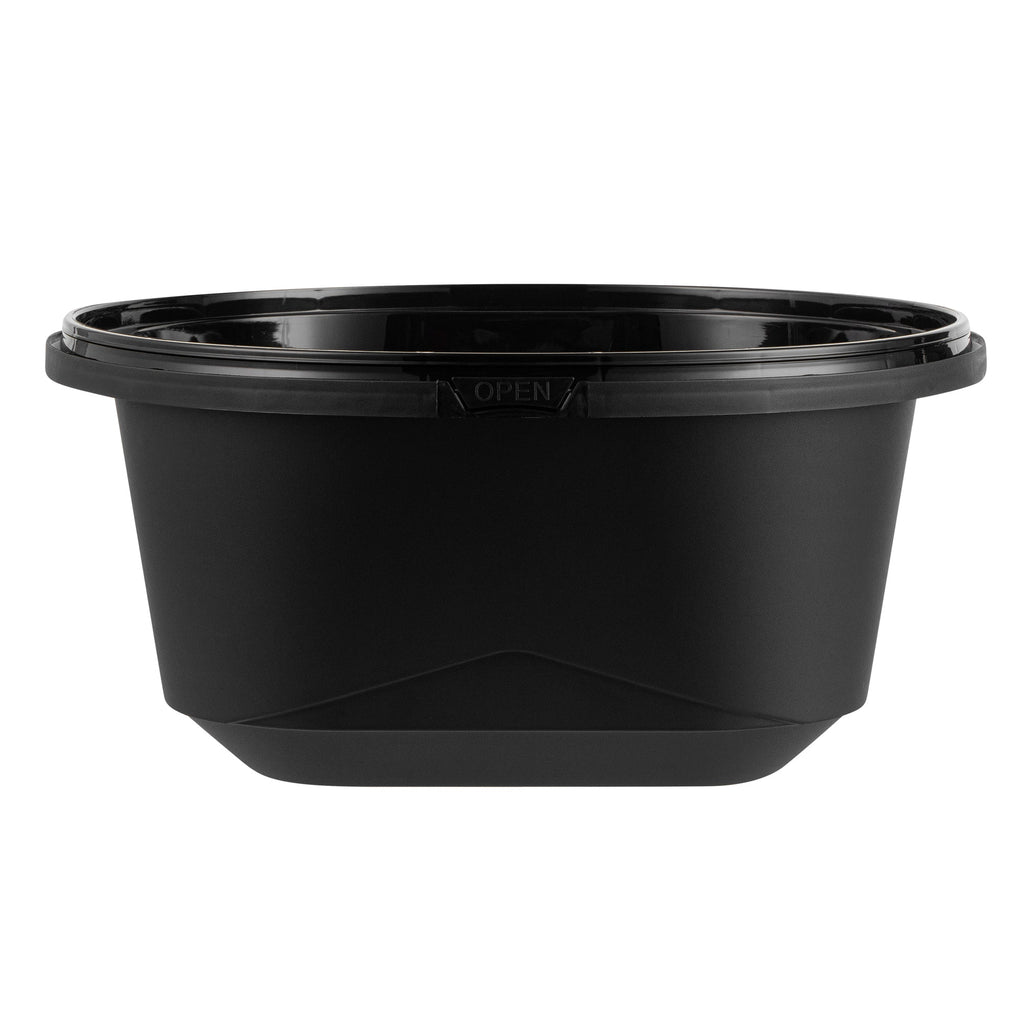 Cater Tek 118 oz Round Black Plastic Catering / Serving Bowl - with Clear Lid, Microwavable - 9 3/4" x 9 3/4" x 4 3/4" - 100 count box