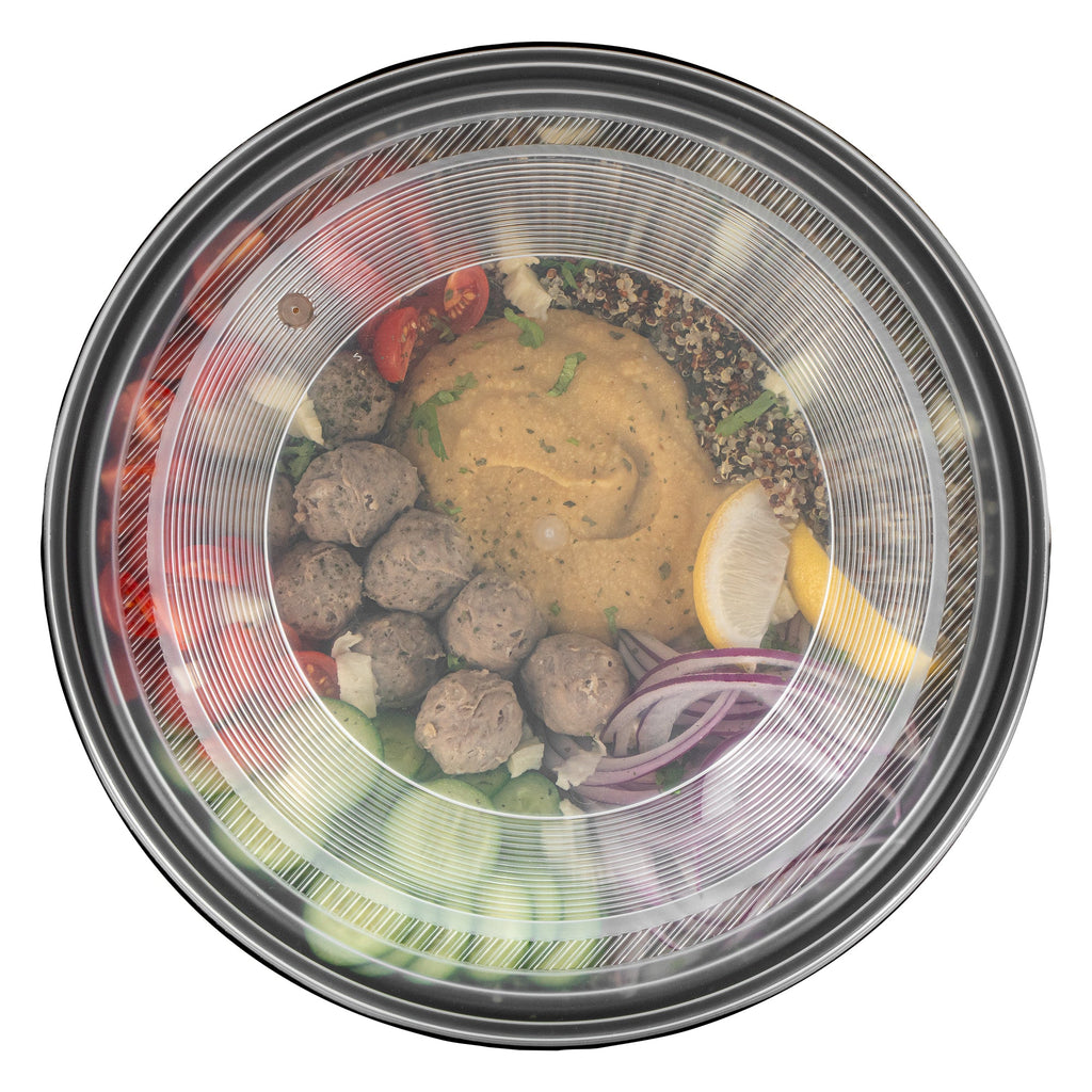 Cater Tek 142 oz Round Black Plastic Catering / Serving Bowl - with Clear Lid, Microwavable - 11 3/4" x 11 3/4" x 4" - 25 count box