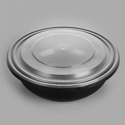 Cater Tek 142 oz Round Black Plastic Catering / Serving Bowl - with Clear Lid, Microwavable - 11 3/4" x 11 3/4" x 4" - 25 count box