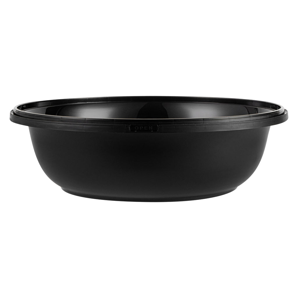 Cater Tek 142 oz Round Black Plastic Catering / Serving Bowl - with Clear Lid, Microwavable - 11 3/4" x 11 3/4" x 4" - 50 count box