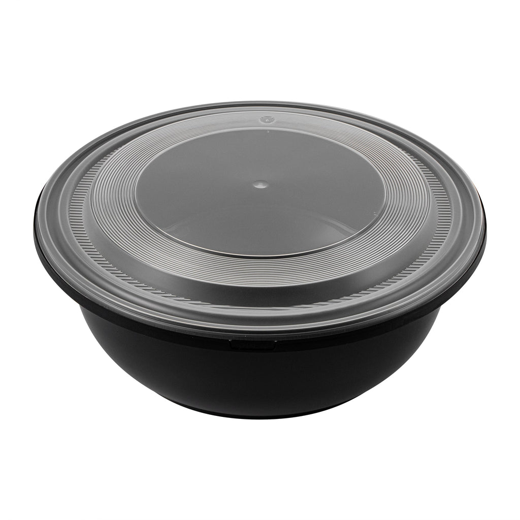 Cater Tek 169 oz Round Black Catering / Serving Bowl - with Clear Lid, Microwavable - 11 3/4" x 11 3/4" x 4 1/2" - 25 count box