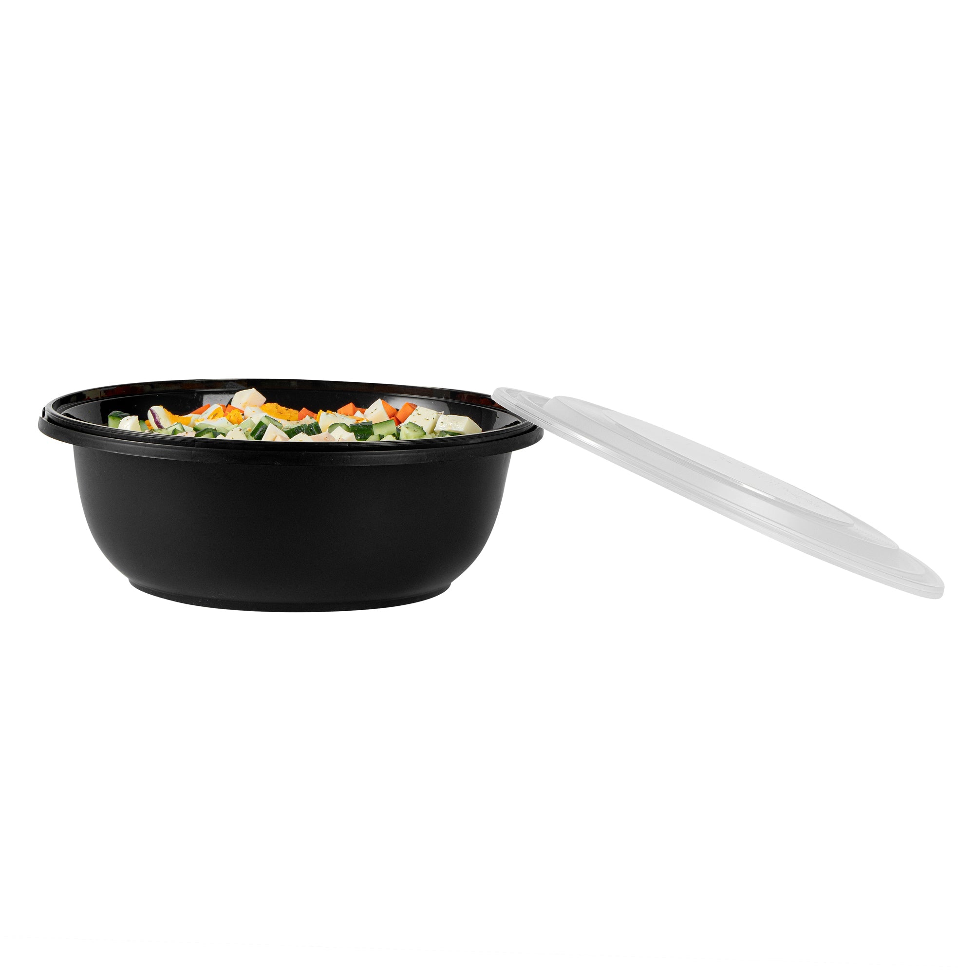 Cater Tek 169 oz Round Black Catering / Serving Bowl - with Clear Lid, Microwavable - 11 3/4" x 11 3/4" x 4 1/2" - 25 count box