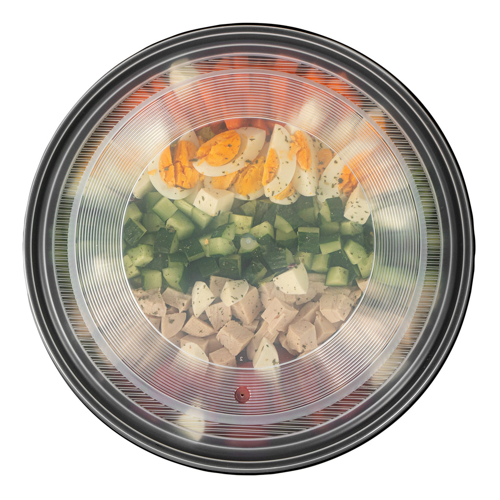 Cater Tek 169 oz Round Black Catering / Serving Bowl - with Clear Lid, Microwavable - 11 3/4" x 11 3/4" x 4 1/2" - 50 count box