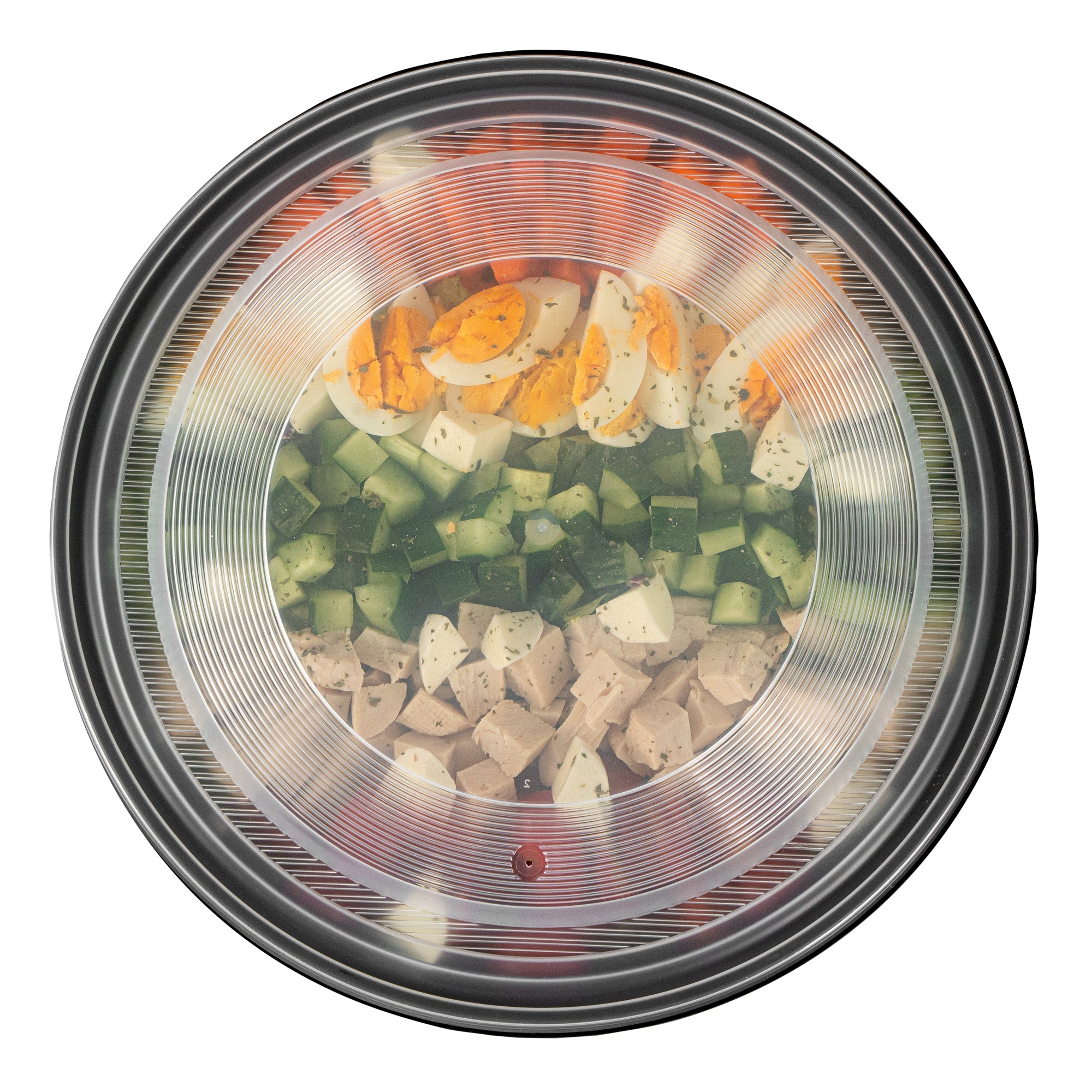 Cater Tek 169 oz Round Black Catering / Serving Bowl - with Clear Lid, Microwavable - 11 3/4" x 11 3/4" x 4 1/2" - 50 count box