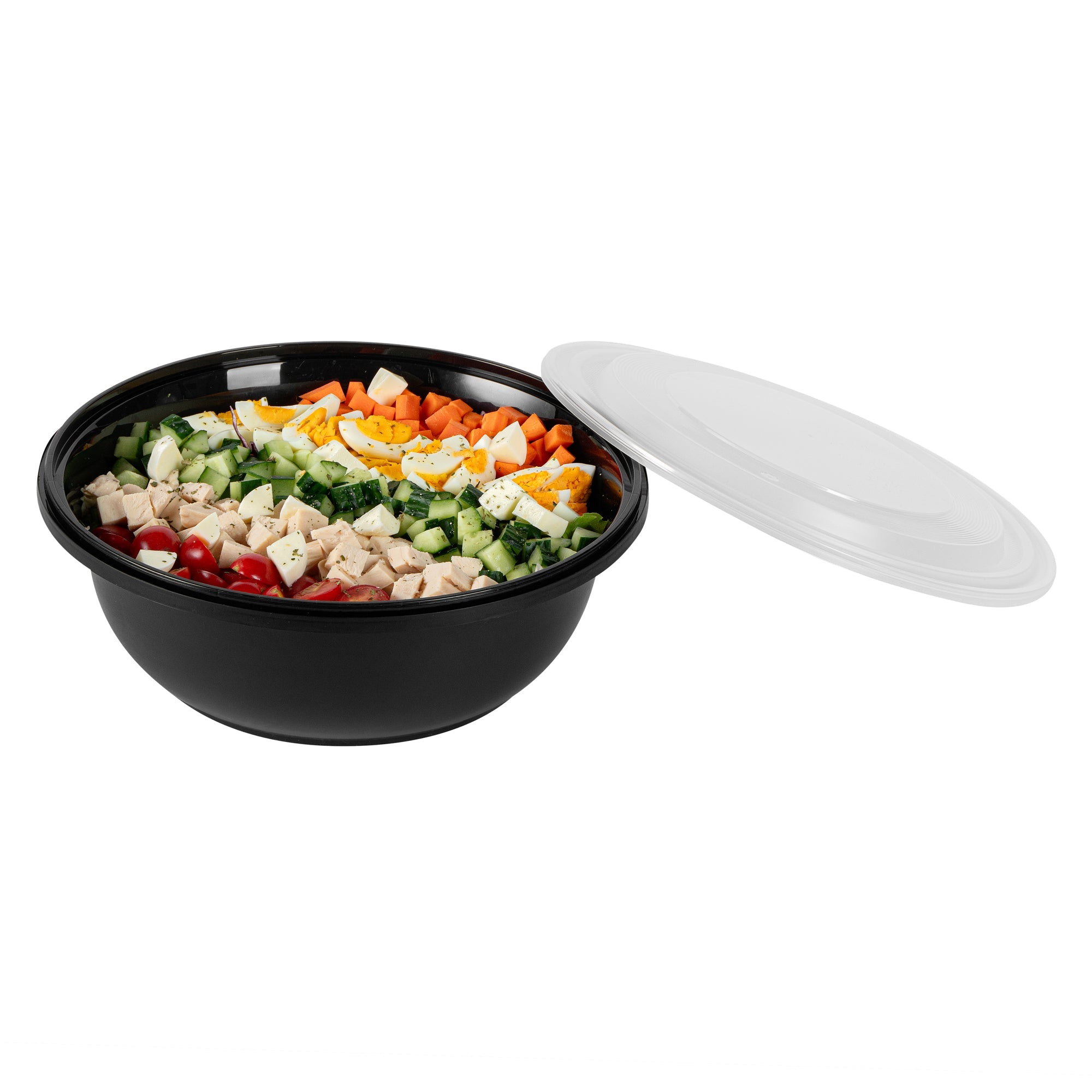 Cater Tek 169 oz Round Black Catering / Serving Bowl - with Clear Lid, Microwavable - 11 3/4" x 11 3/4" x 4 1/2" - 50 count box