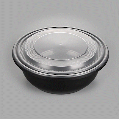 Cater Tek 169 oz Round Black Catering / Serving Bowl - with Clear Lid, Microwavable - 11 3/4" x 11 3/4" x 4 1/2" - 50 count box