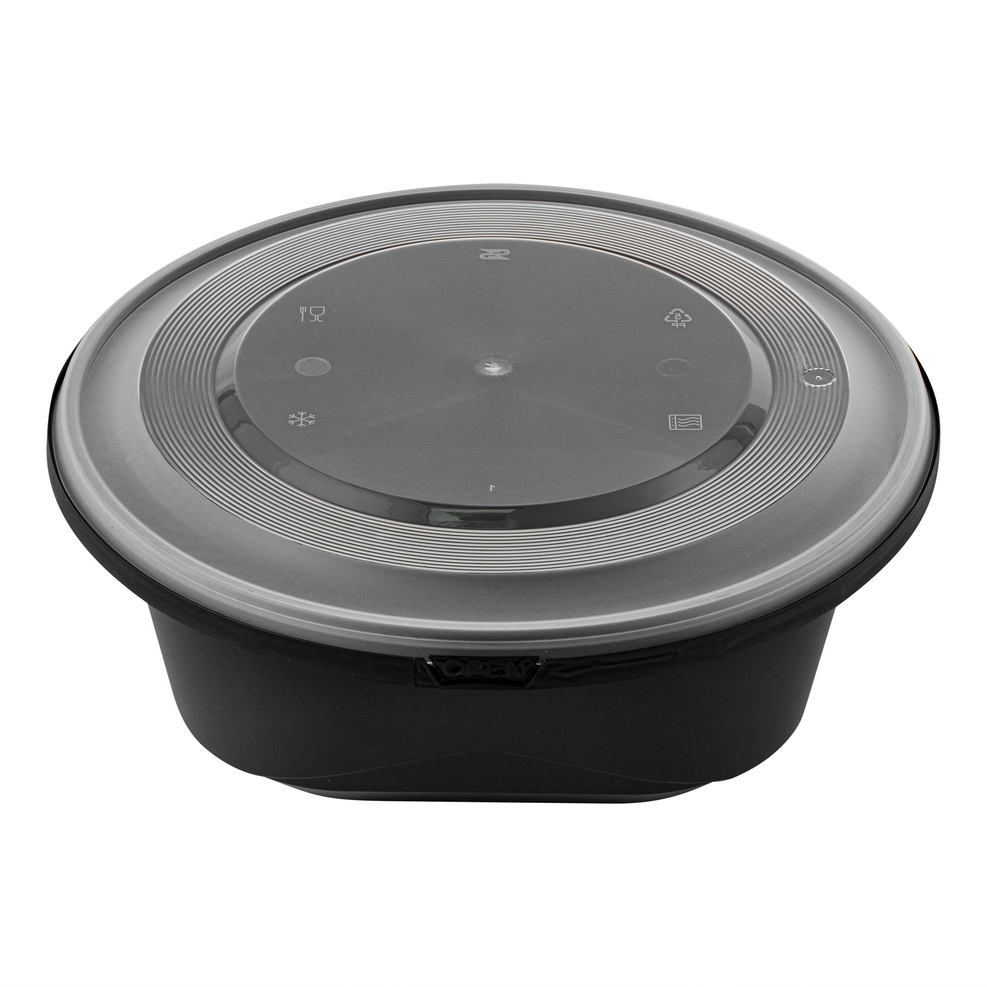 Cater Tek 85 oz Round Black Catering / Serving Bowl - with Clear Lid, Microwavable - 9 3/4" x 9 3/4" x 3 3/4" - 25 count box