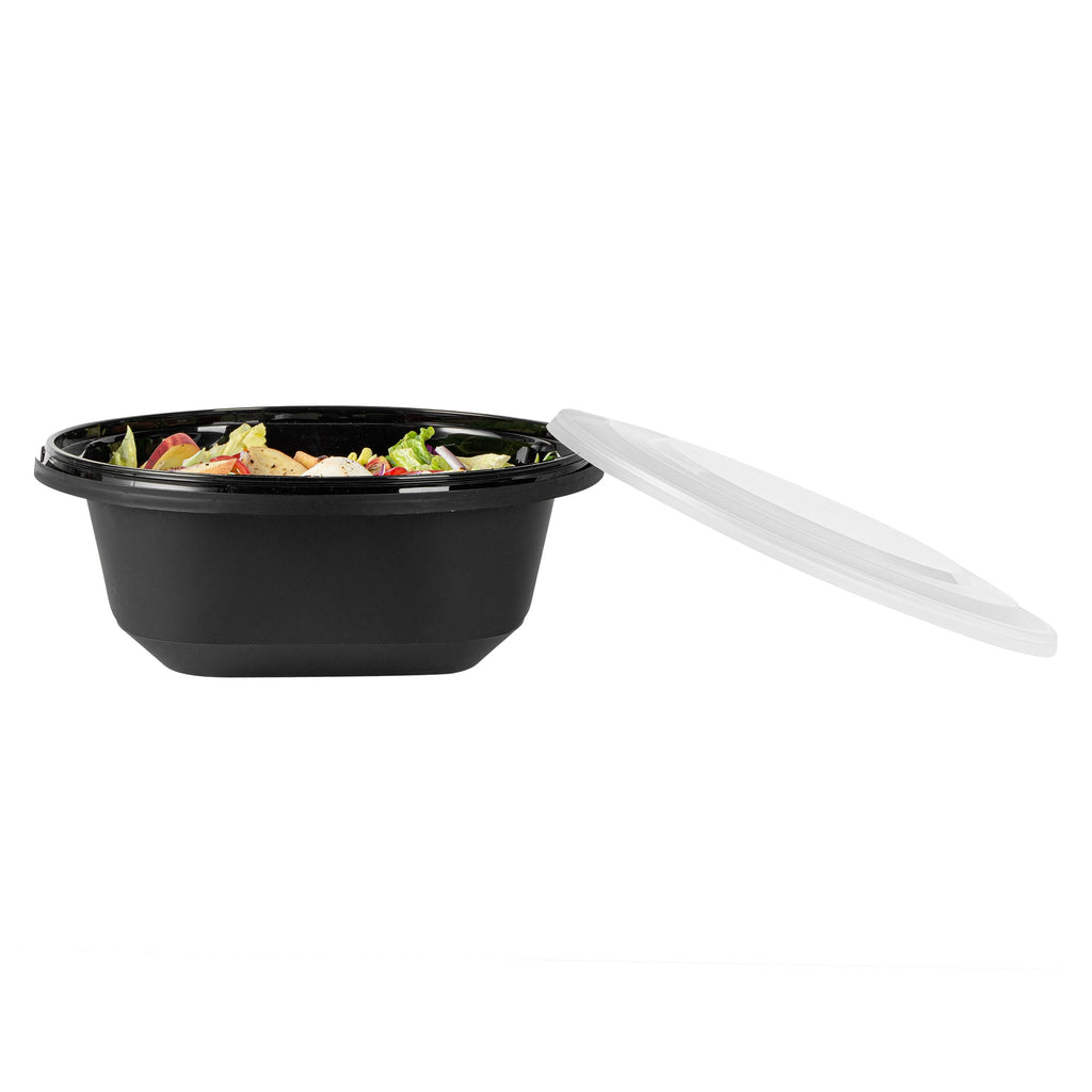 Cater Tek 85 oz Round Black Catering / Serving Bowl - with Clear Lid, Microwavable - 9 3/4" x 9 3/4" x 3 3/4" - 25 count box