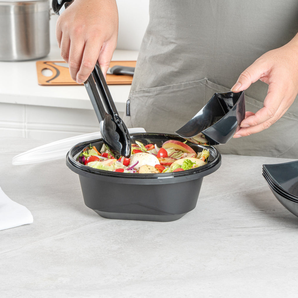 Cater Tek 85 oz Round Black Catering / Serving Bowl - with Clear Lid, Microwavable - 9 3/4" x 9 3/4" x 3 3/4" - 100 count box