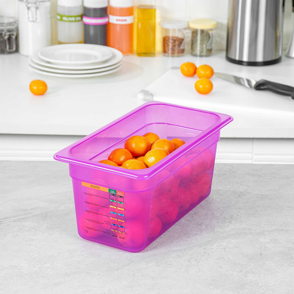 Met Lux Purple Allergen-Free Polypropylene 1/3 Size Food Pan - 6" Deep, with Label - 1 count box
