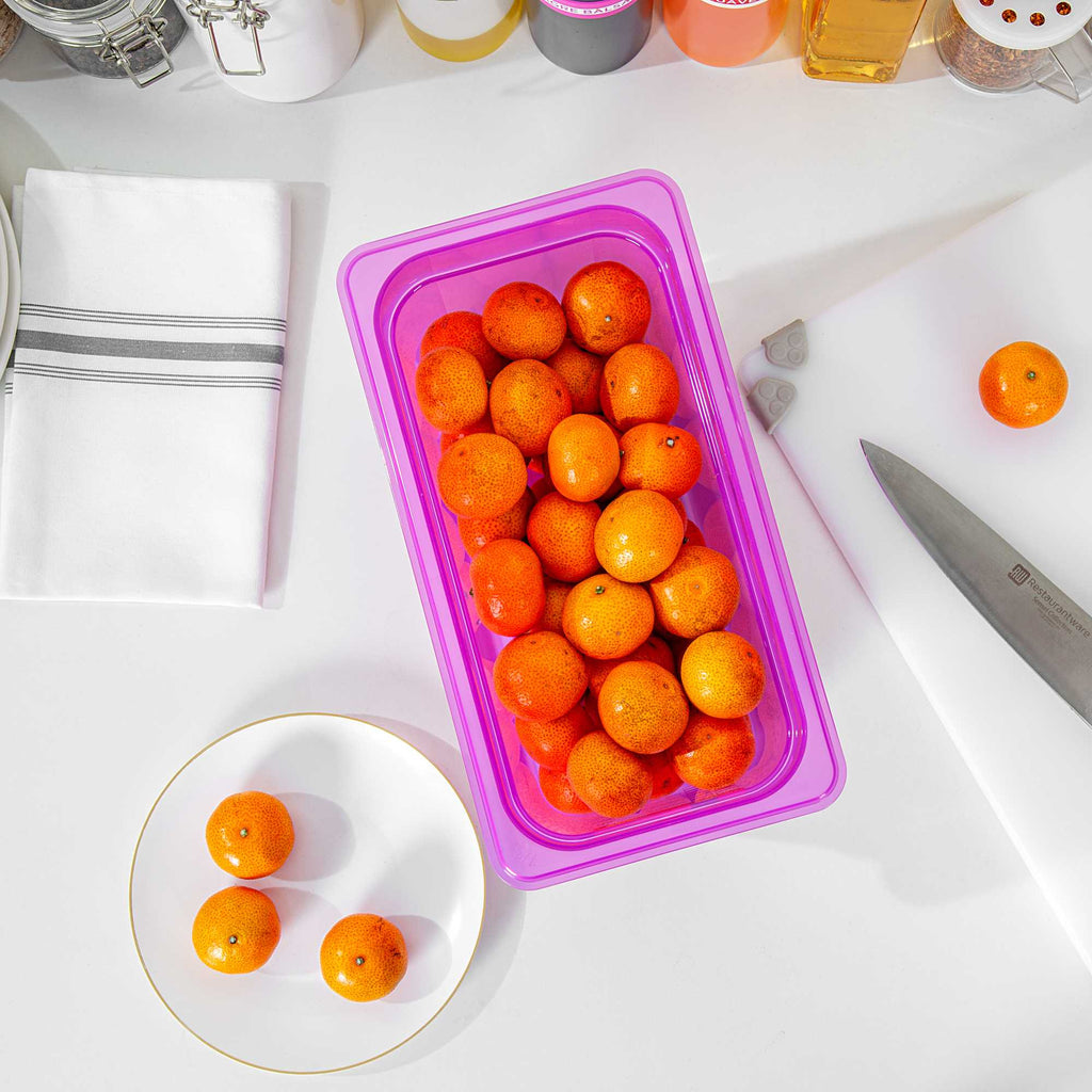 Met Lux Purple Allergen-Free Polypropylene 1/3 Size Food Pan - 6" Deep, with Label - 1 count box