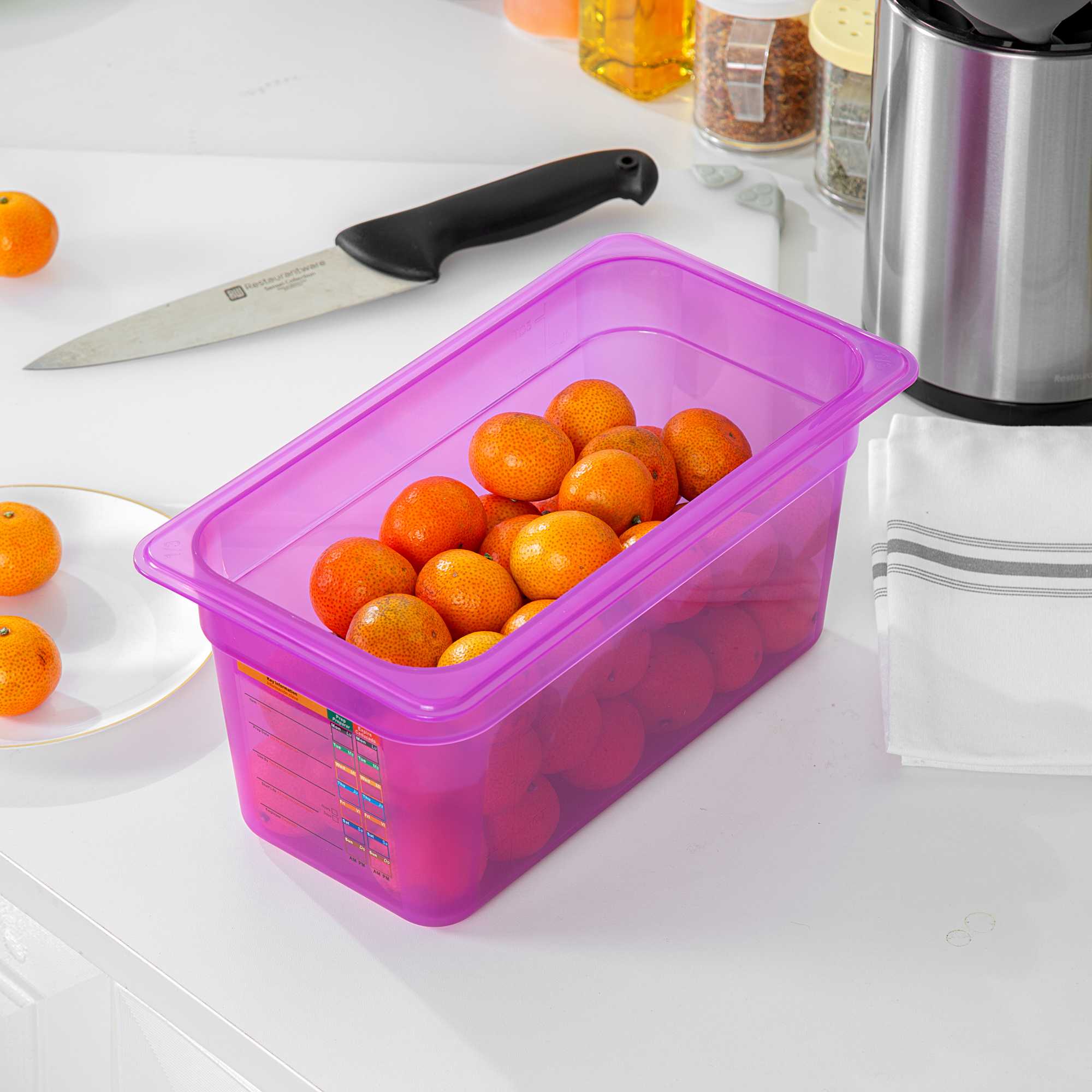 Met Lux Purple Allergen-Free Polypropylene 1/3 Size Food Pan - 6" Deep, with Label - 1 count box