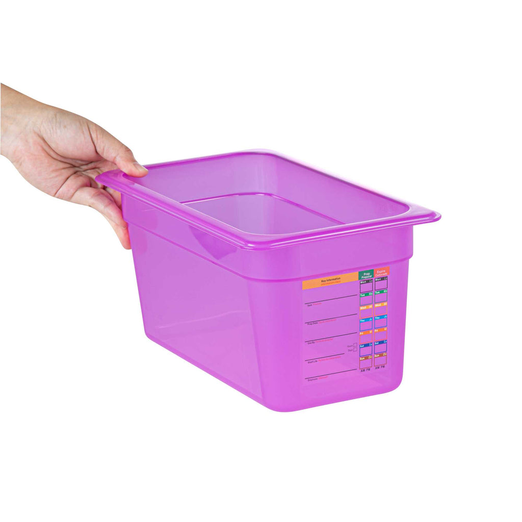 Met Lux Purple Allergen-Free Polypropylene 1/3 Size Food Pan - 6" Deep, with Label - 10 count box