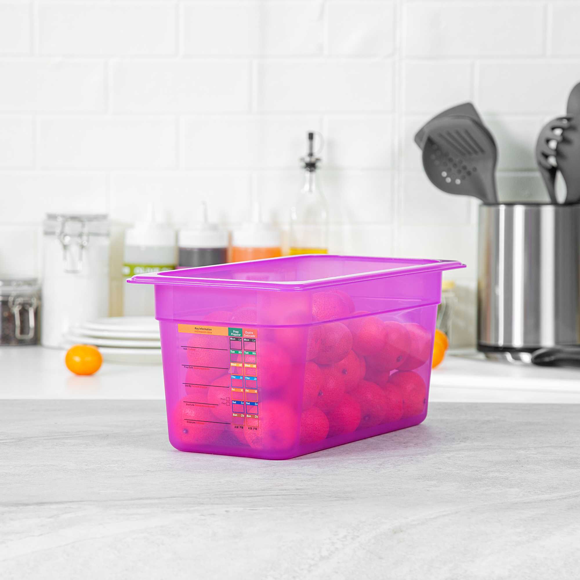 Met Lux Purple Allergen-Free Polypropylene 1/3 Size Food Pan - 6" Deep, with Label - 10 count box