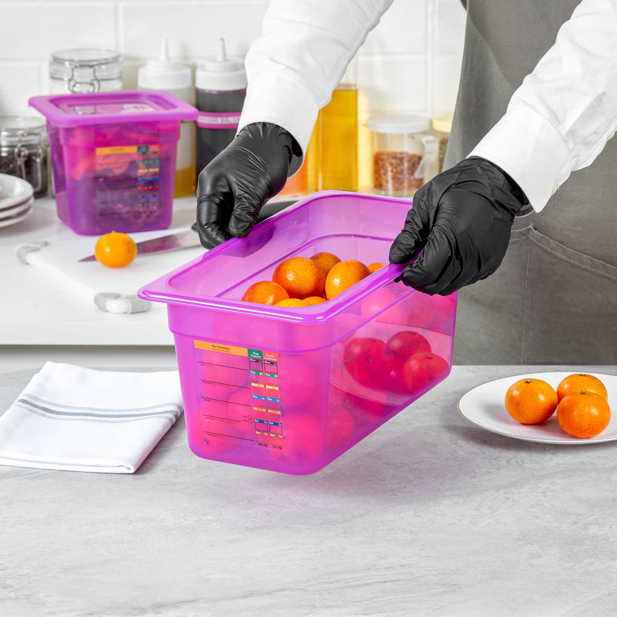 Met Lux Purple Allergen-Free Polypropylene 1/3 Size Food Pan - 6" Deep, with Label - 10 count box