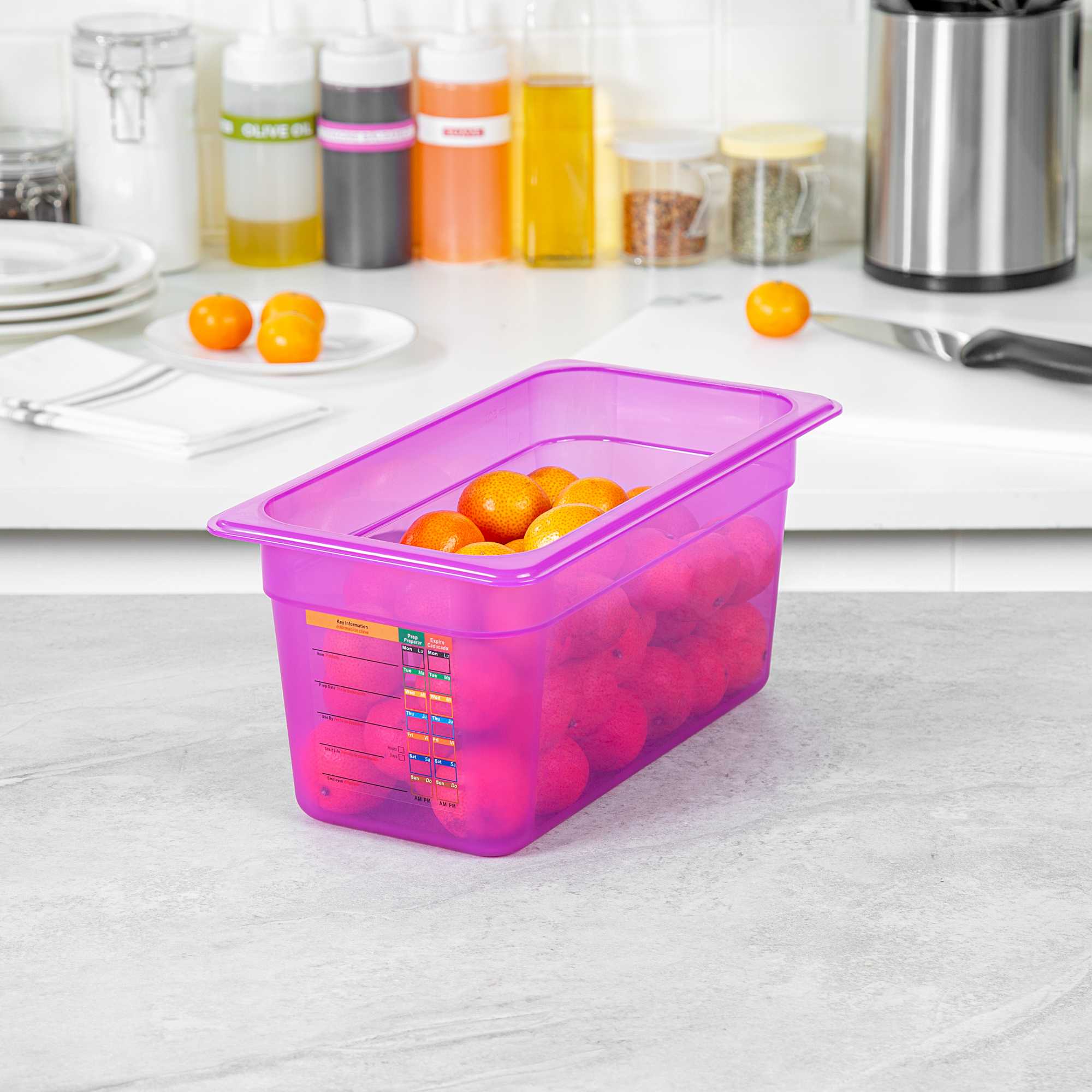 Met Lux Purple Allergen-Free Polypropylene 1/3 Size Food Pan - 6" Deep, with Label - 10 count box