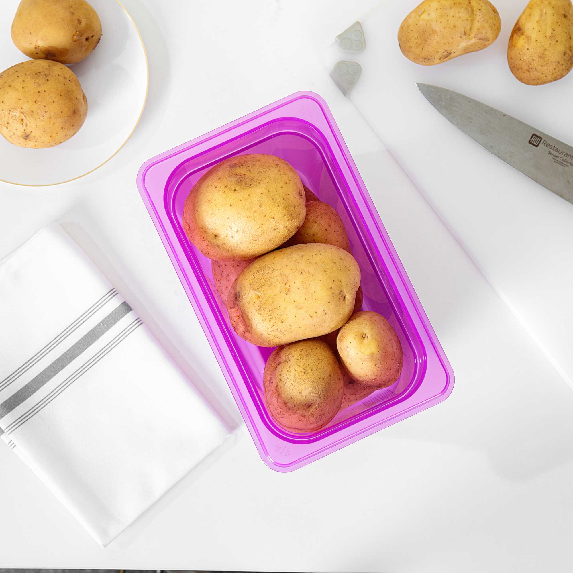Met Lux Purple Allergen-Free Polypropylene 1/4 Size Food Pan - 6" Deep, with Label - 1 count box