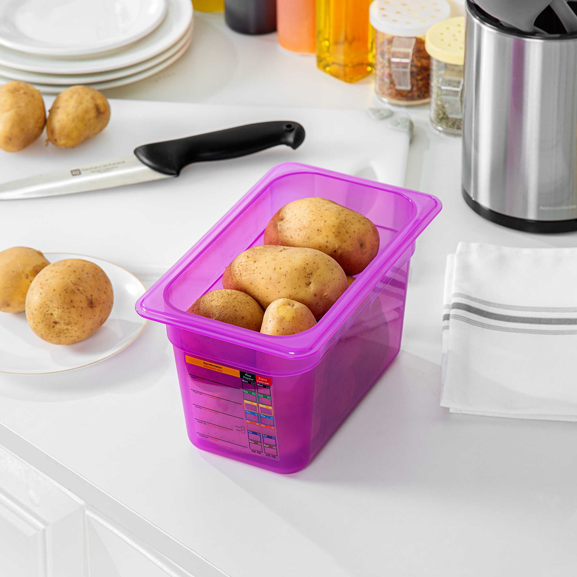 Met Lux Purple Allergen-Free Polypropylene 1/4 Size Food Pan - 6" Deep, with Label - 1 count box