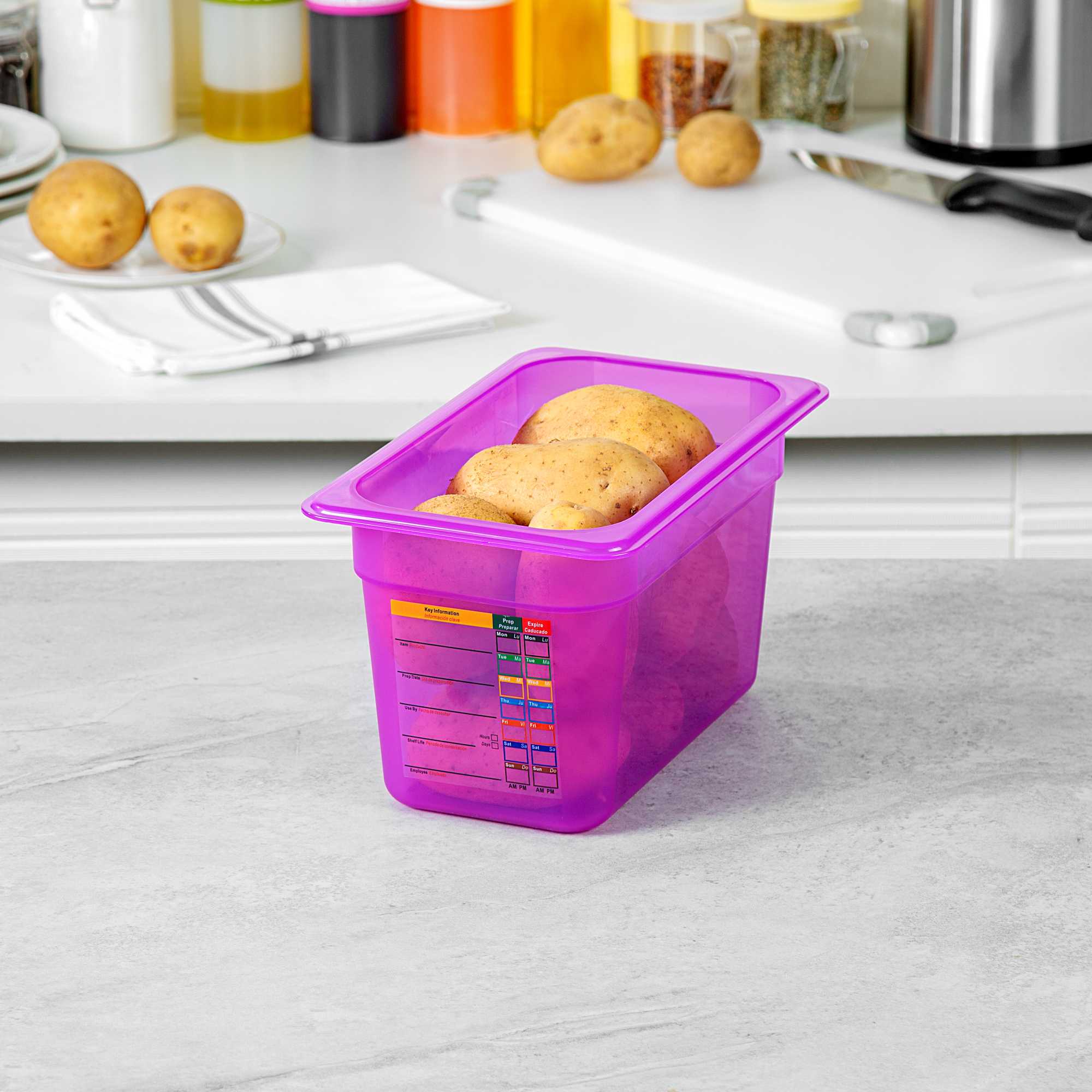 Met Lux Purple Allergen-Free Polypropylene 1/4 Size Food Pan - 6" Deep, with Label - 1 count box