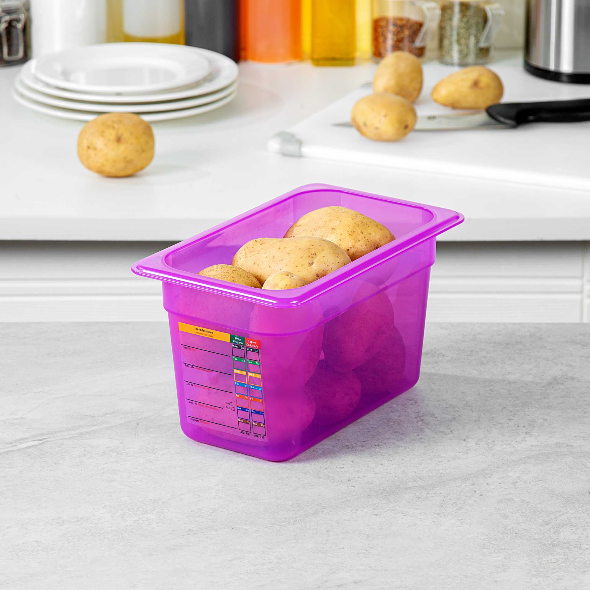 Met Lux Purple Allergen-Free Polypropylene 1/4 Size Food Pan - 6" Deep, with Label - 10 count box
