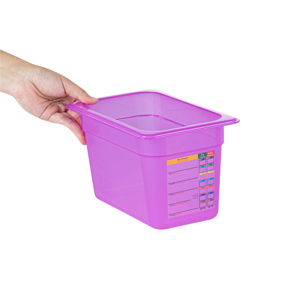 Met Lux Purple Allergen-Free Polypropylene 1/4 Size Food Pan - 6" Deep, with Label - 10 count box