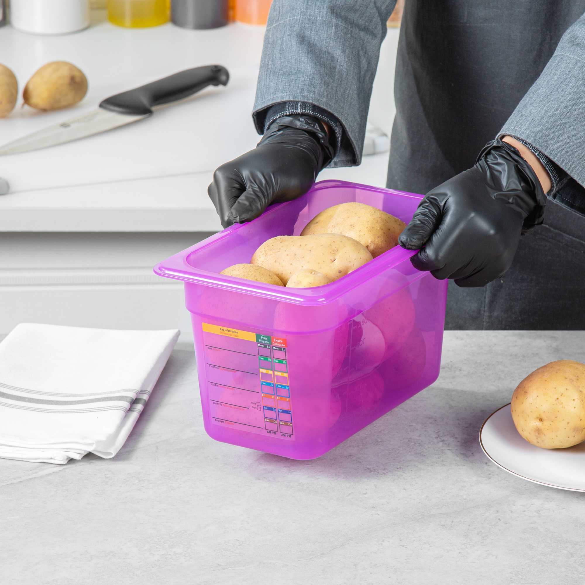 Met Lux Purple Allergen-Free Polypropylene 1/4 Size Food Pan - 6" Deep, with Label - 10 count box