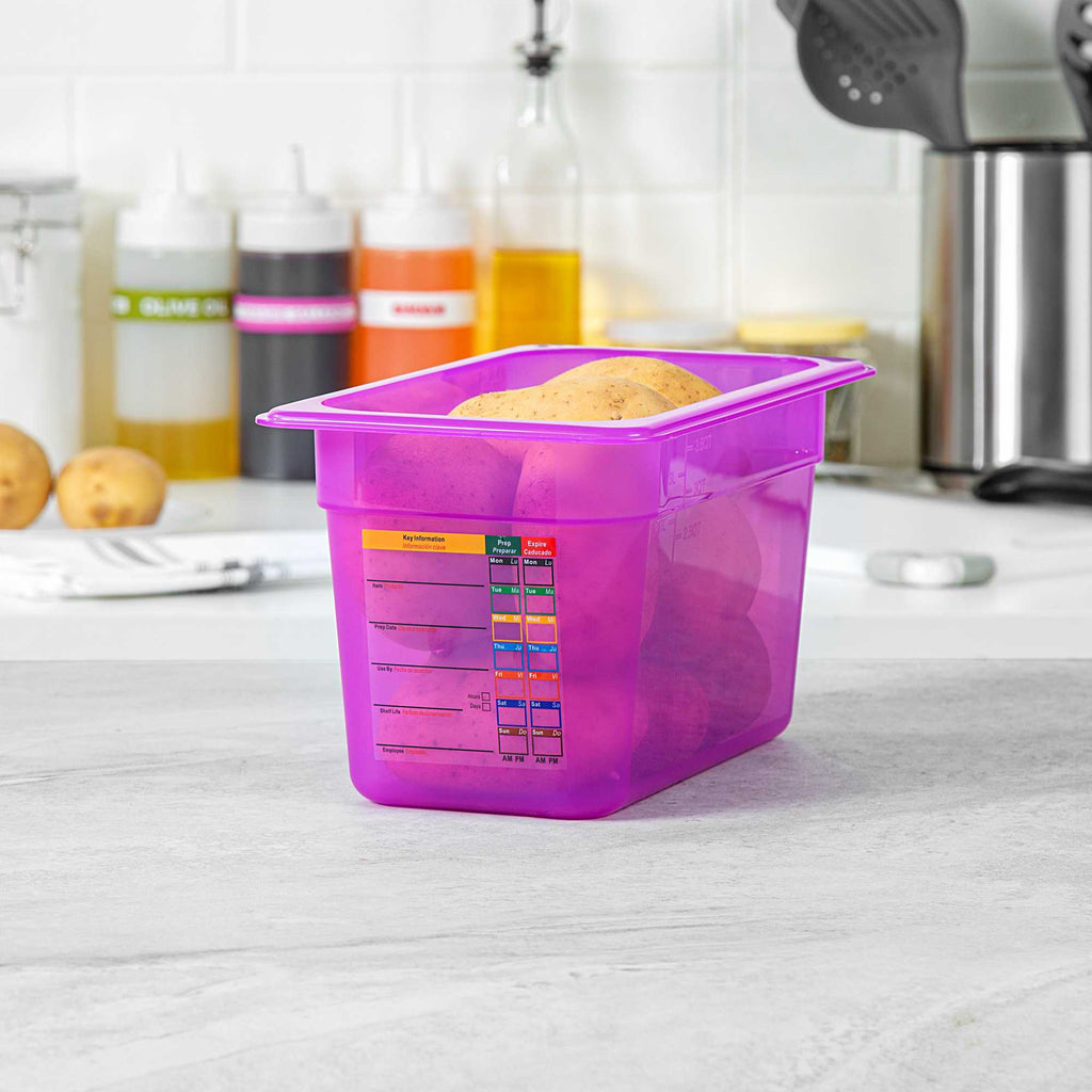 Met Lux Purple Allergen-Free Polypropylene 1/4 Size Food Pan - 6" Deep, with Label - 10 count box