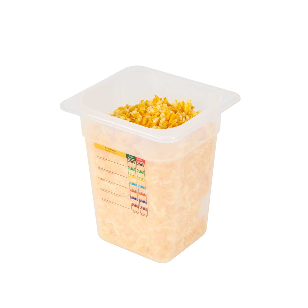 Met Lux Square White Polypropylene 1/6 Size Food Pan - 8" Deep, with Label - 6 3/4" x 6 1/4" x 7 3/4" - 1 count box