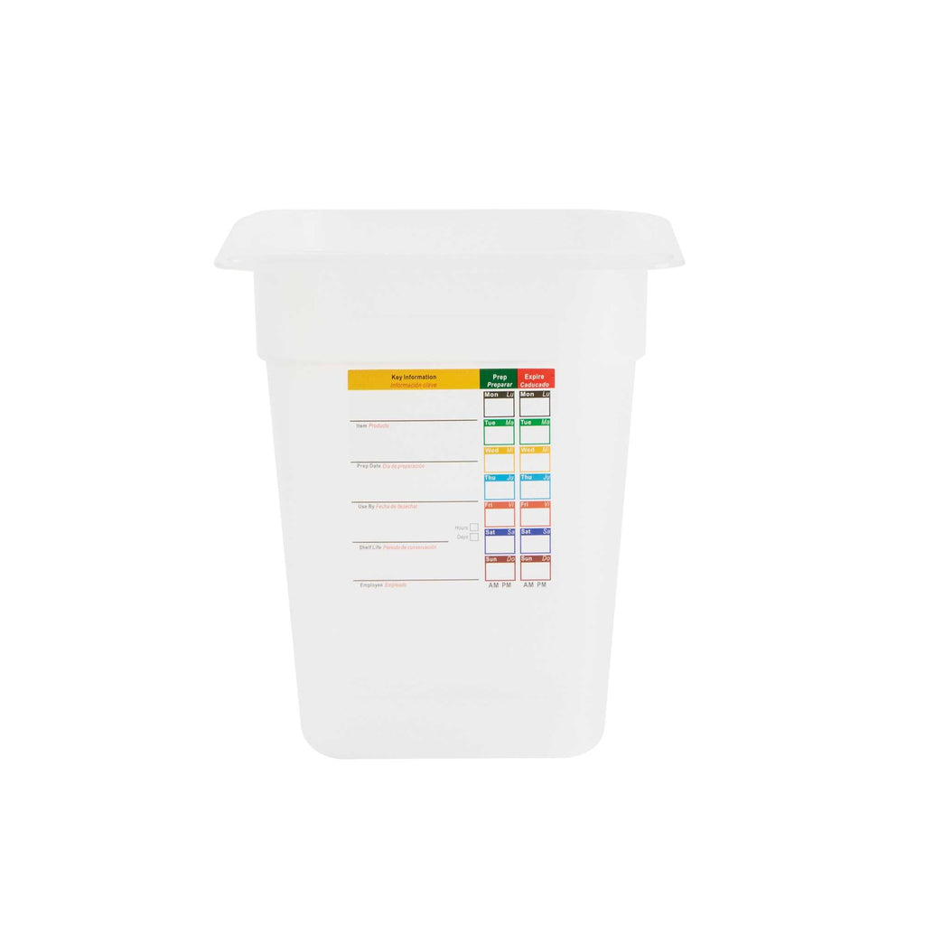 Met Lux Square White Polypropylene 1/6 Size Food Pan - 8" Deep, with Label - 6 3/4" x 6 1/4" x 7 3/4" - 1 count box