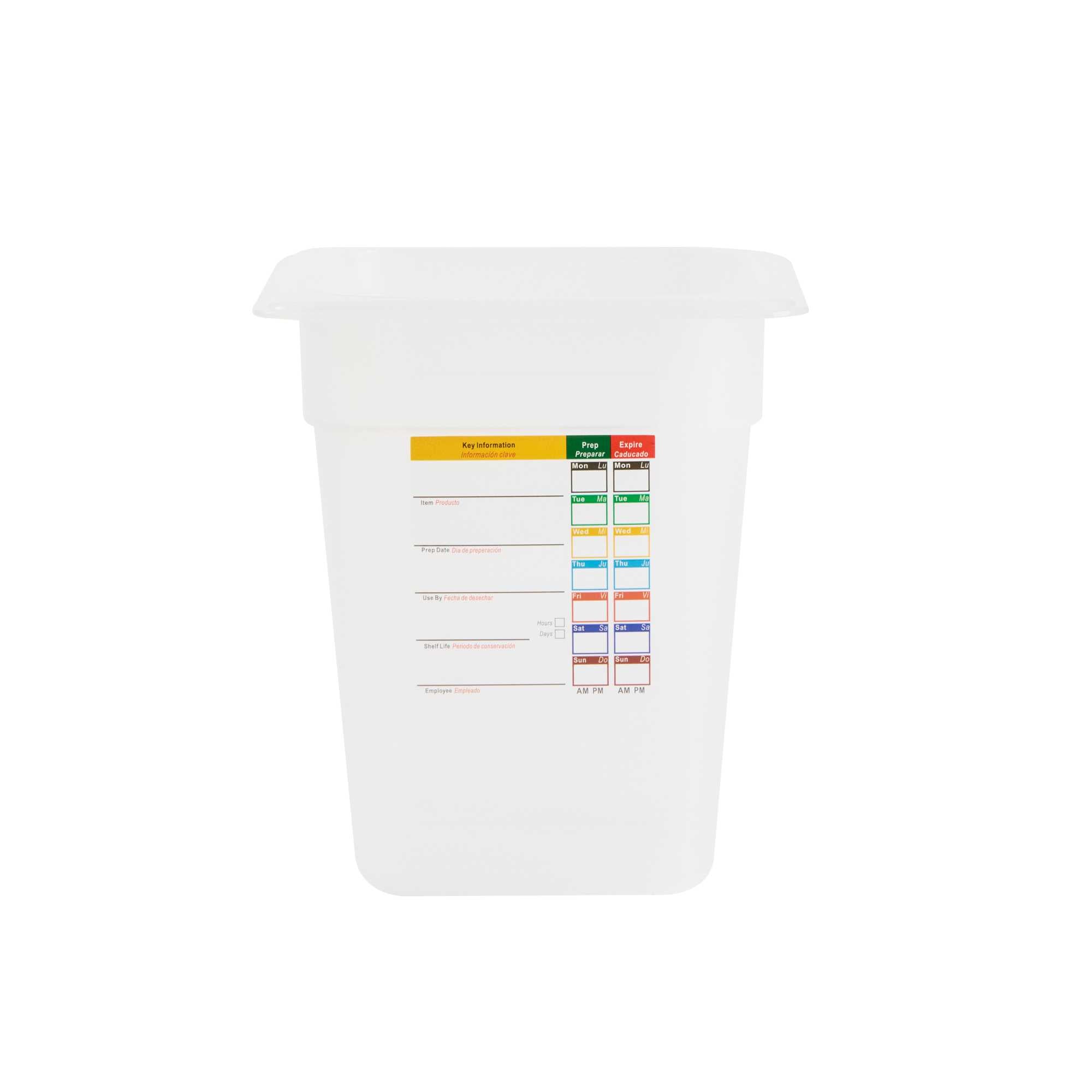 Met Lux Square White Polypropylene 1/6 Size Food Pan - 8" Deep, with Label - 6 3/4" x 6 1/4" x 7 3/4" - 1 count box