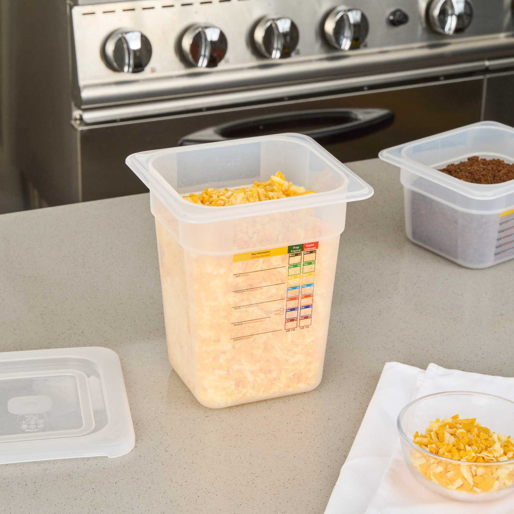 Met Lux Square White Polypropylene 1/6 Size Food Pan - 8" Deep, with Label - 6 3/4" x 6 1/4" x 7 3/4" - 1 count box