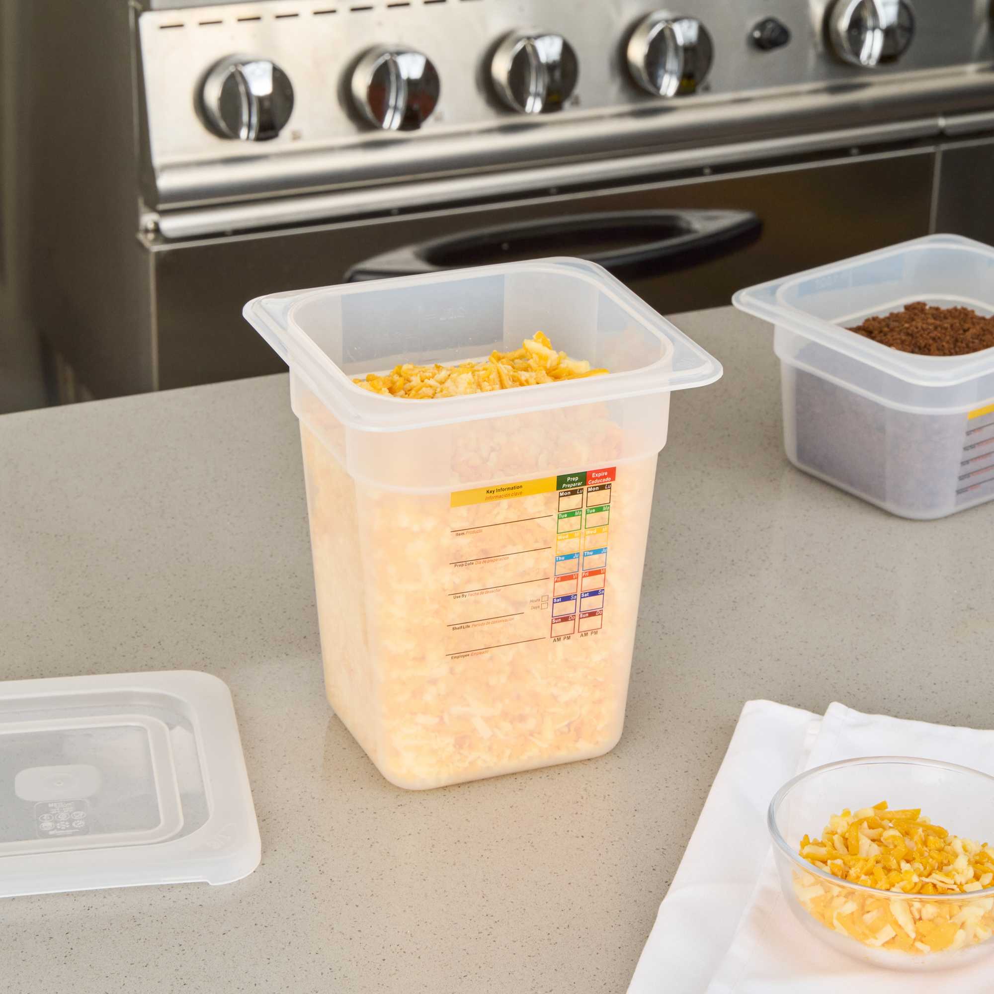 Met Lux Square White Polypropylene 1/6 Size Food Pan - 8" Deep, with Label - 6 3/4" x 6 1/4" x 7 3/4" - 1 count box