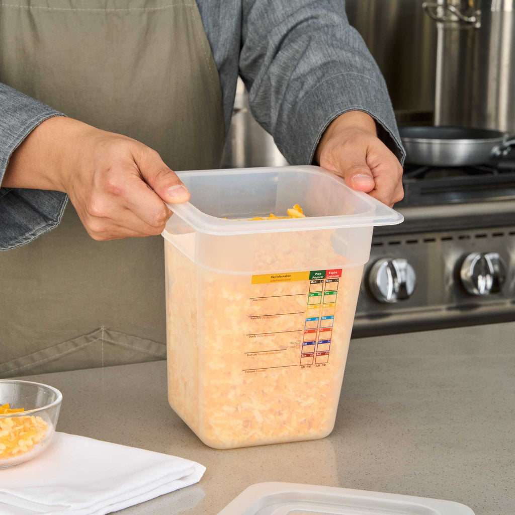 Met Lux Square White Polypropylene 1/6 Size Food Pan - 8" Deep, with Label - 6 3/4" x 6 1/4" x 7 3/4" - 1 count box