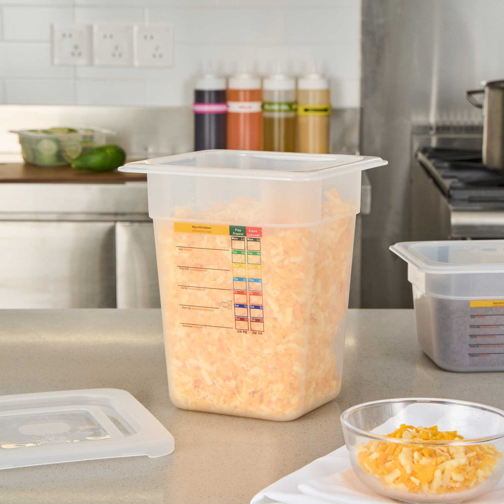 Met Lux Square White Polypropylene 1/6 Size Food Pan - 8" Deep, with Label - 6 3/4" x 6 1/4" x 7 3/4" - 1 count box