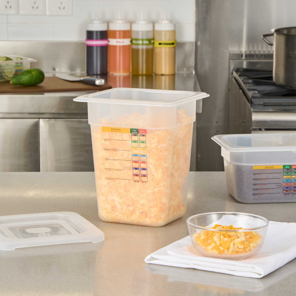 Met Lux Square White Polypropylene 1/6 Size Food Pan - 8" Deep, with Label - 6 3/4" x 6 1/4" x 7 3/4" - 1 count box
