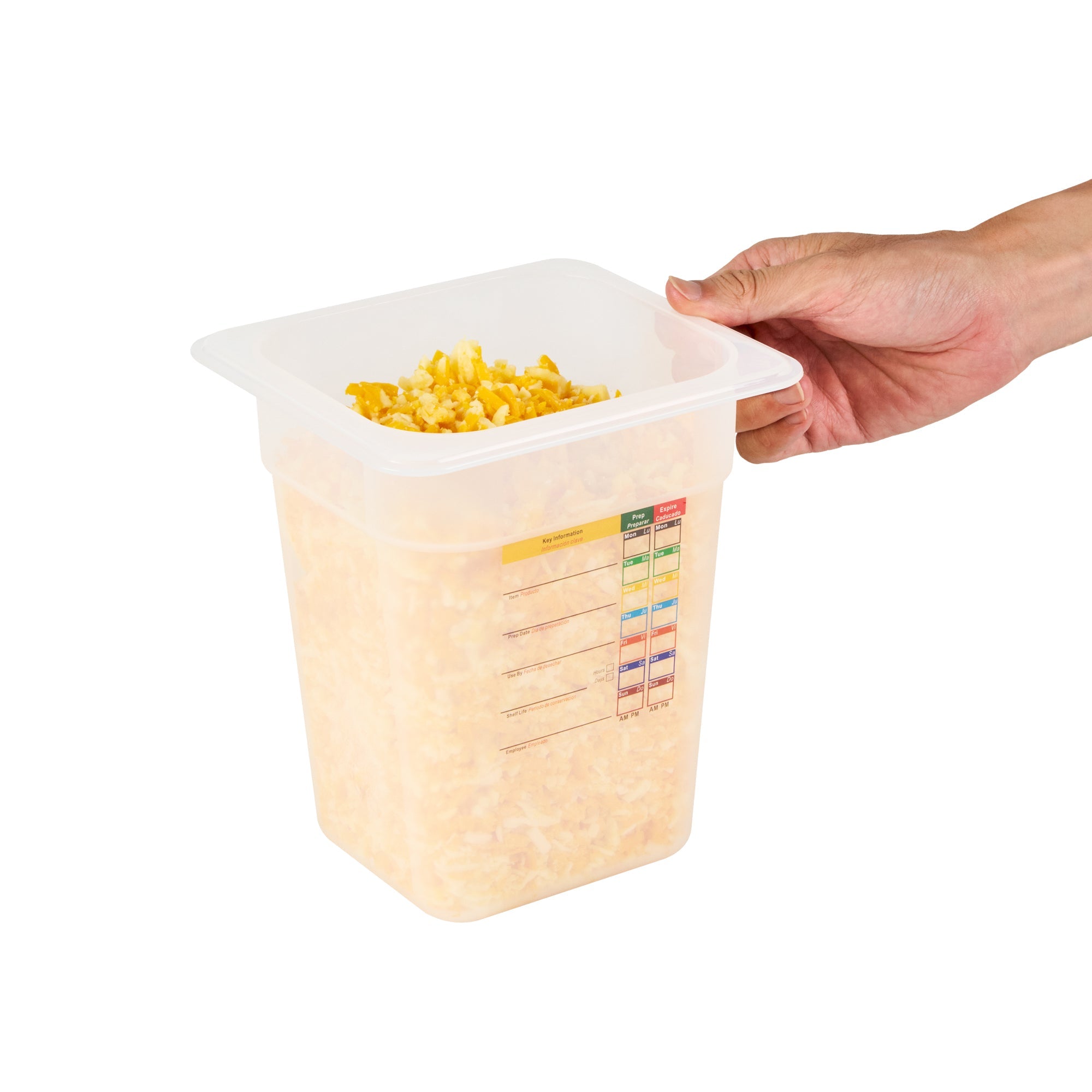Met Lux Square White Polypropylene 1/6 Size Food Pan - 8" Deep, with Label - 6 3/4" x 6 1/4" x 7 3/4" - 10 count box