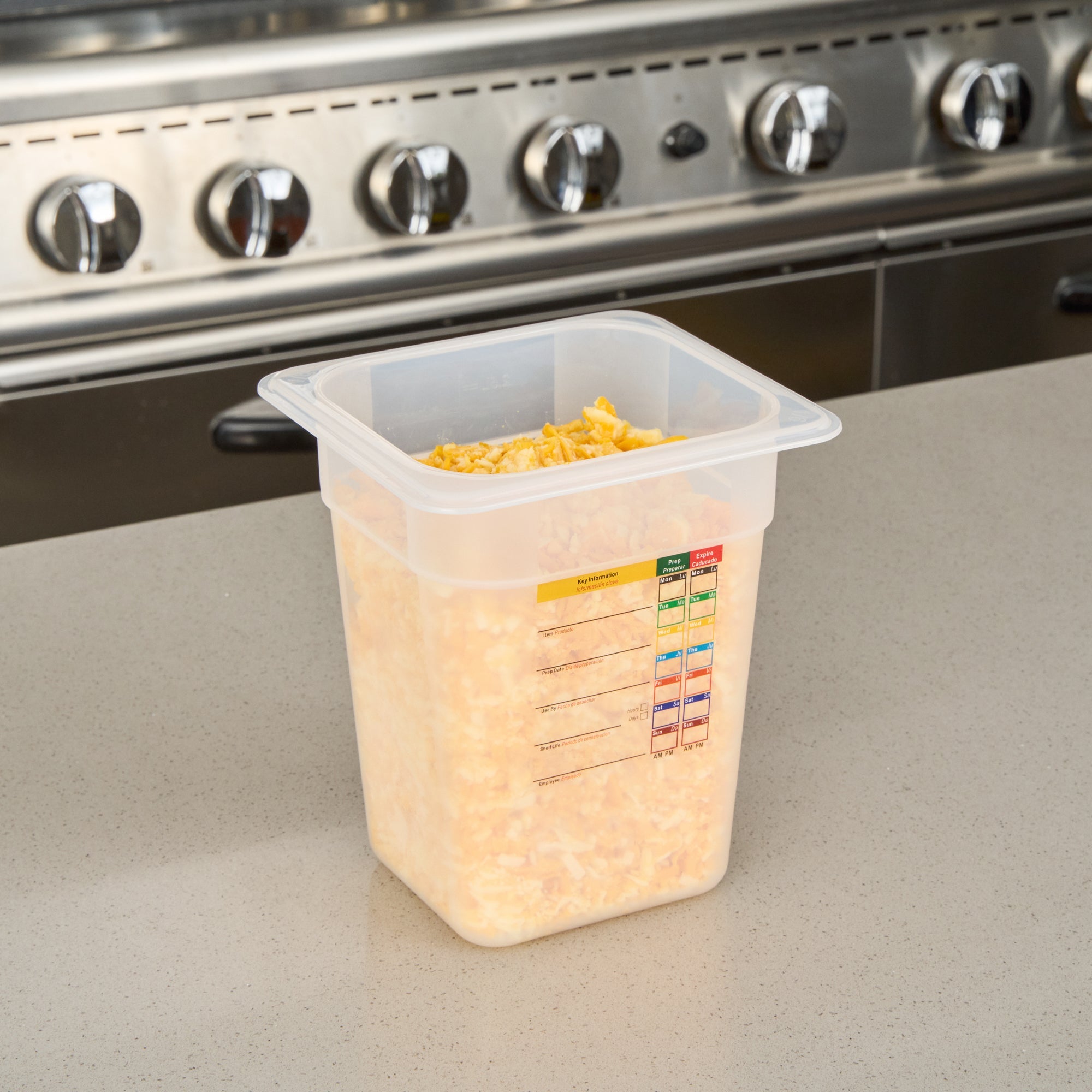 Met Lux Square White Polypropylene 1/6 Size Food Pan - 8" Deep, with Label - 6 3/4" x 6 1/4" x 7 3/4" - 10 count box