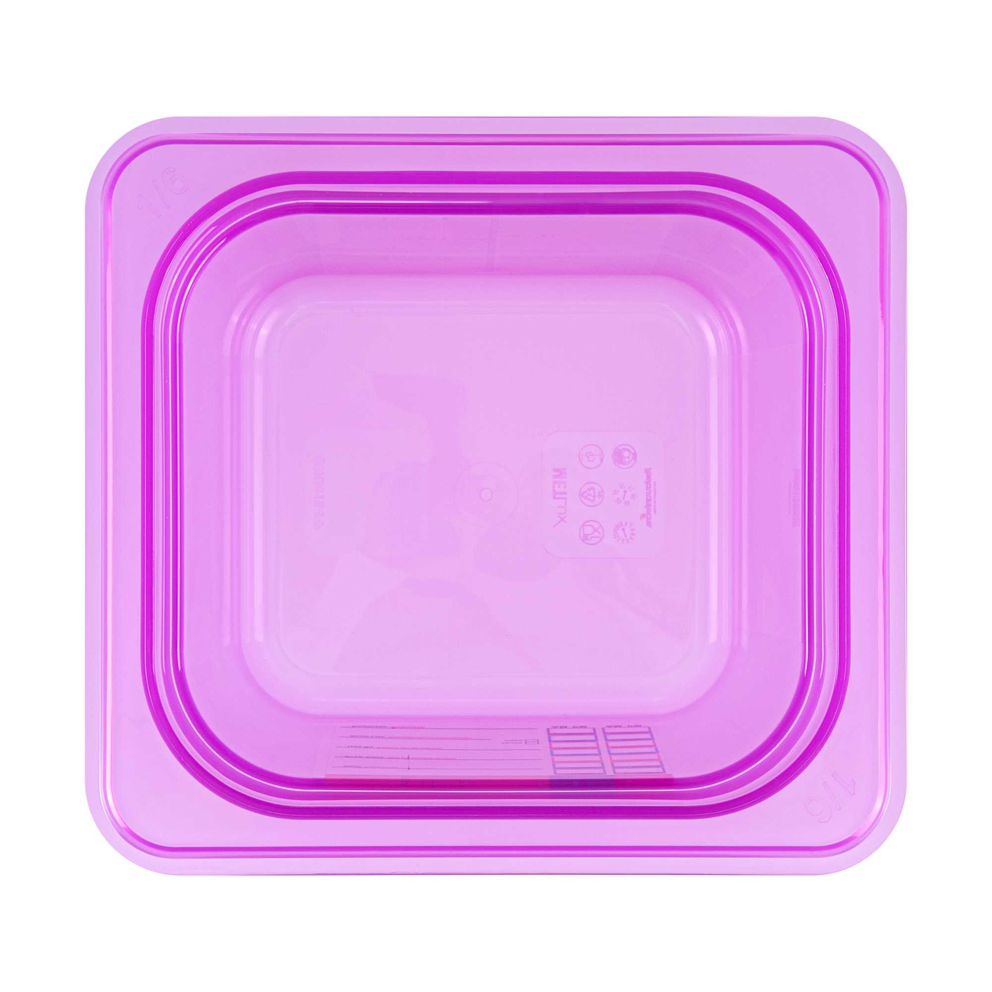 Met Lux Purple Allergen-Free Polypropylene 1/6 Size Food Pan - 6" Deep, with Label - 1 count box