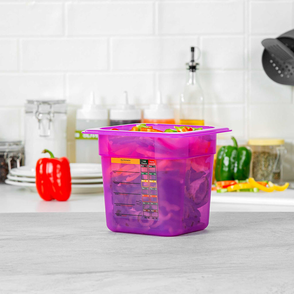 Met Lux Purple Allergen-Free Polypropylene 1/6 Size Food Pan - 6" Deep, with Label - 1 count box