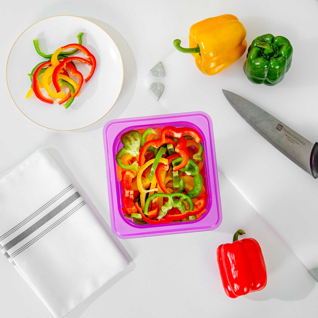 Met Lux Purple Allergen-Free Polypropylene 1/6 Size Food Pan - 6" Deep, with Label - 1 count box