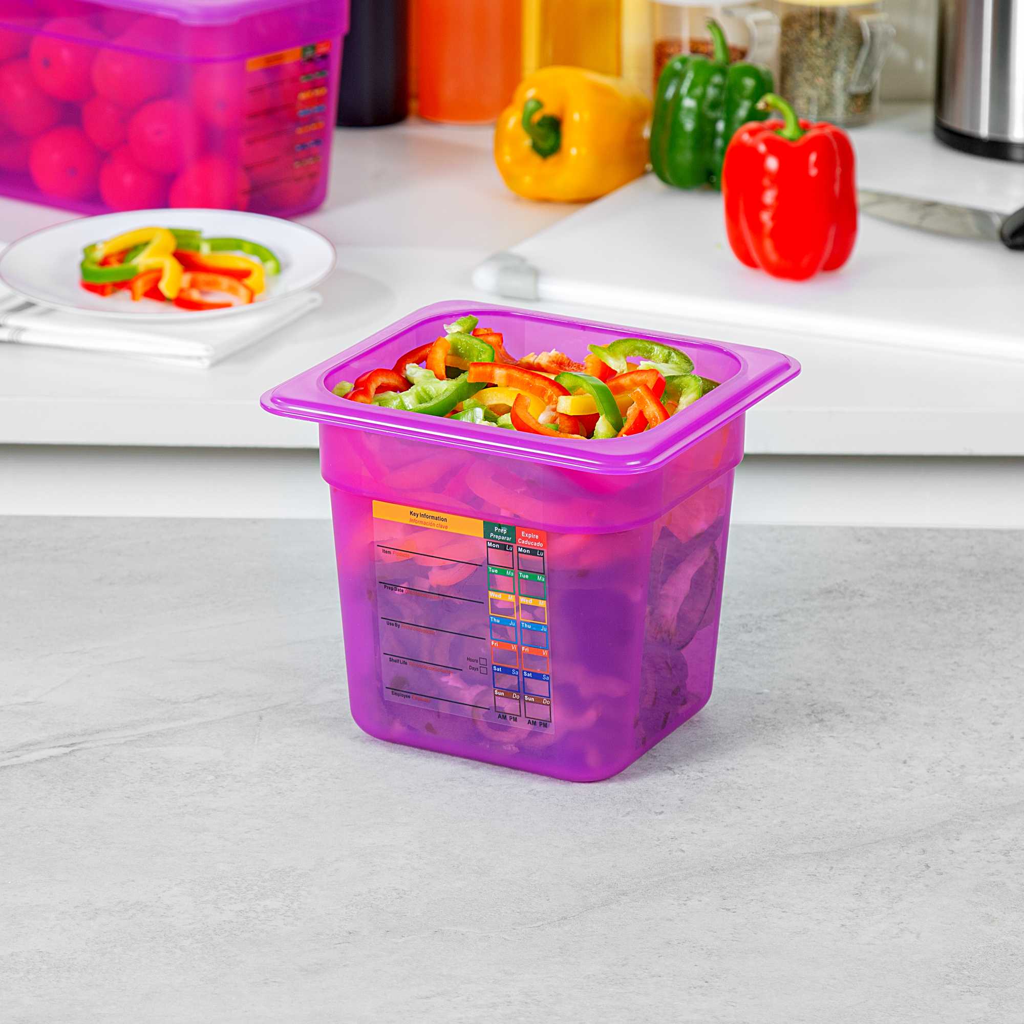 Met Lux Purple Allergen-Free Polypropylene 1/6 Size Food Pan - 6" Deep, with Label - 1 count box