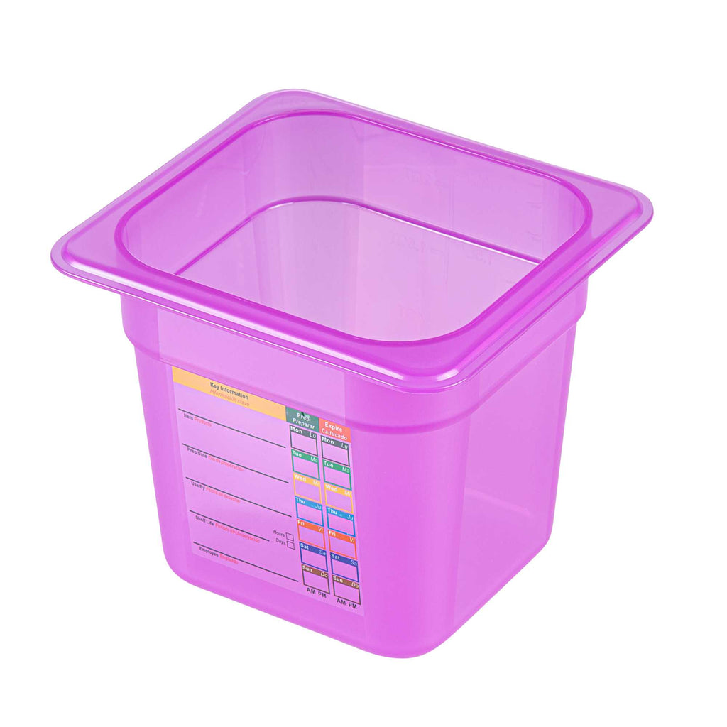 Met Lux Purple Allergen-Free Polypropylene 1/6 Size Food Pan - 6" Deep, with Label - 10 count box