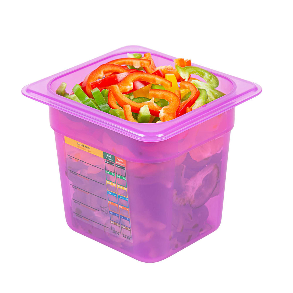 Met Lux Purple Allergen-Free Polypropylene 1/6 Size Food Pan - 6" Deep, with Label - 10 count box