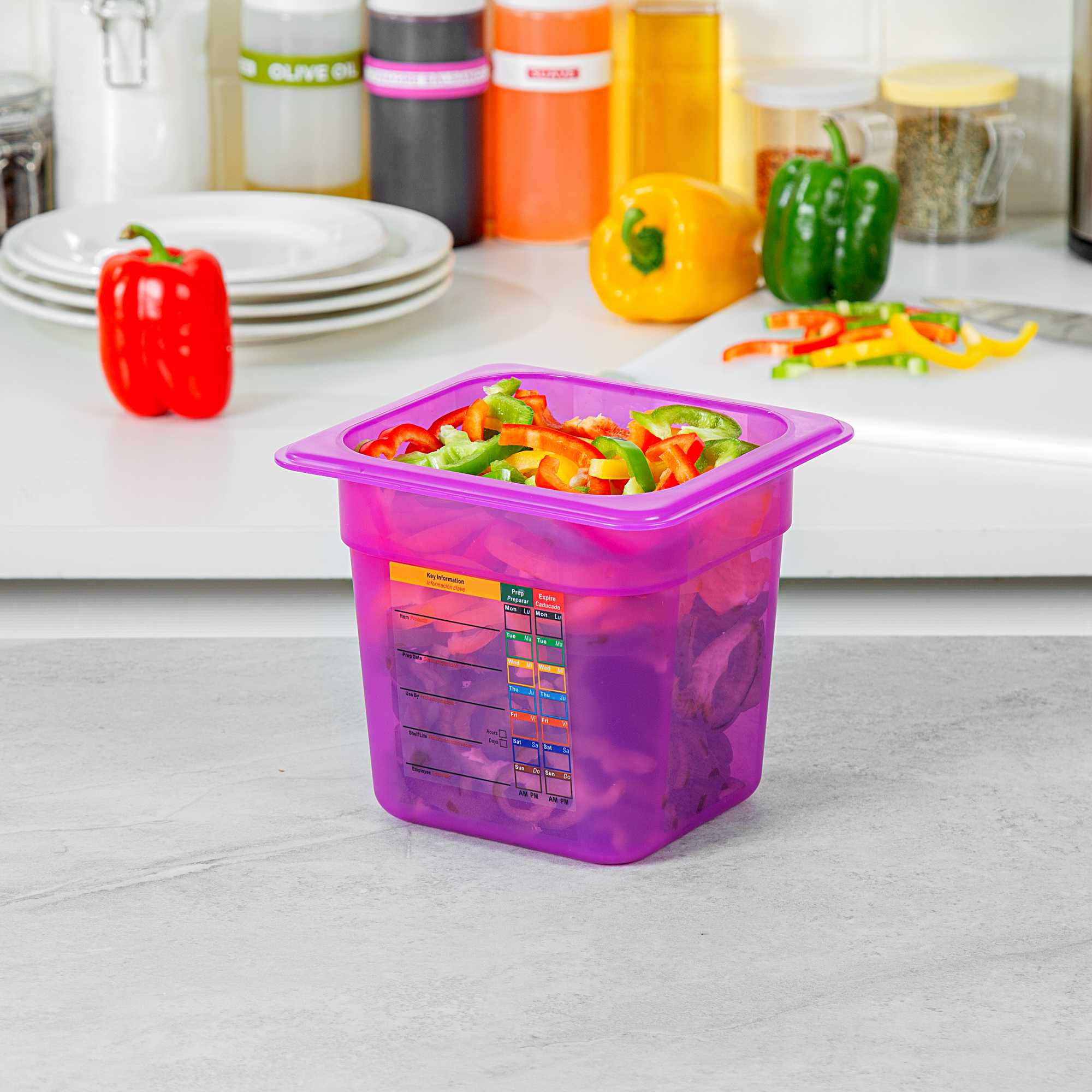 Met Lux Purple Allergen-Free Polypropylene 1/6 Size Food Pan - 6" Deep, with Label - 10 count box