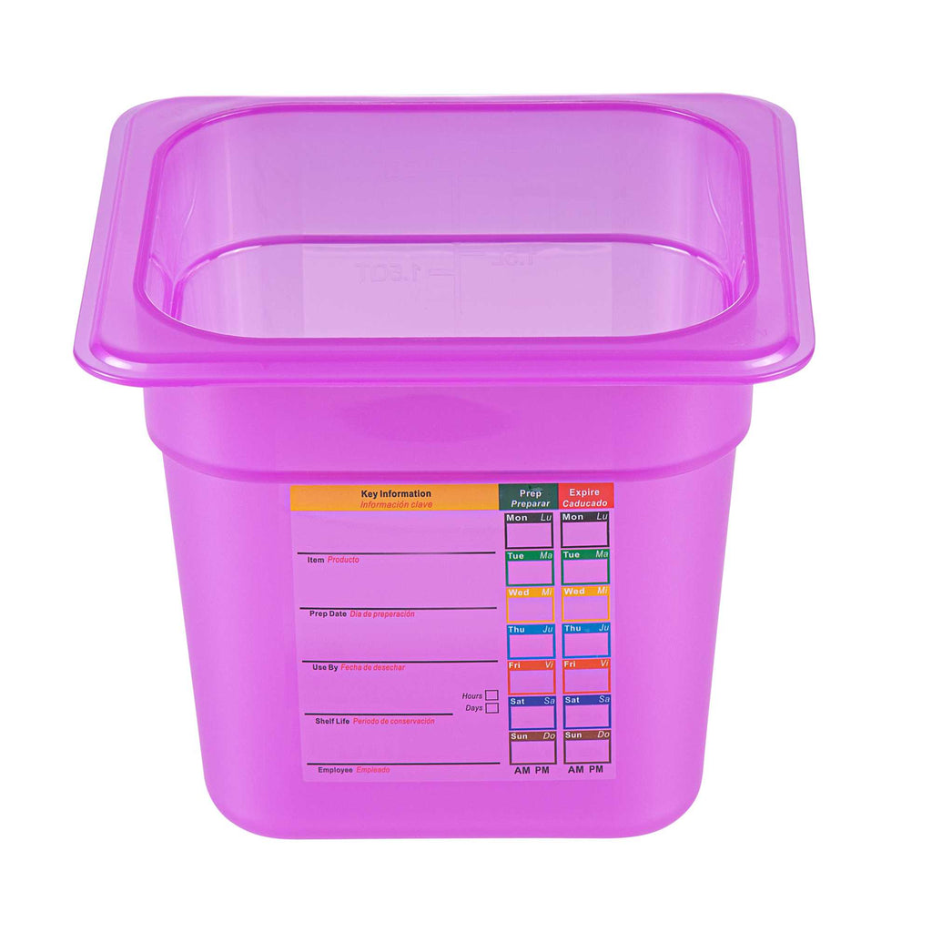 Met Lux Purple Allergen-Free Polypropylene 1/6 Size Food Pan - 6" Deep, with Label - 10 count box