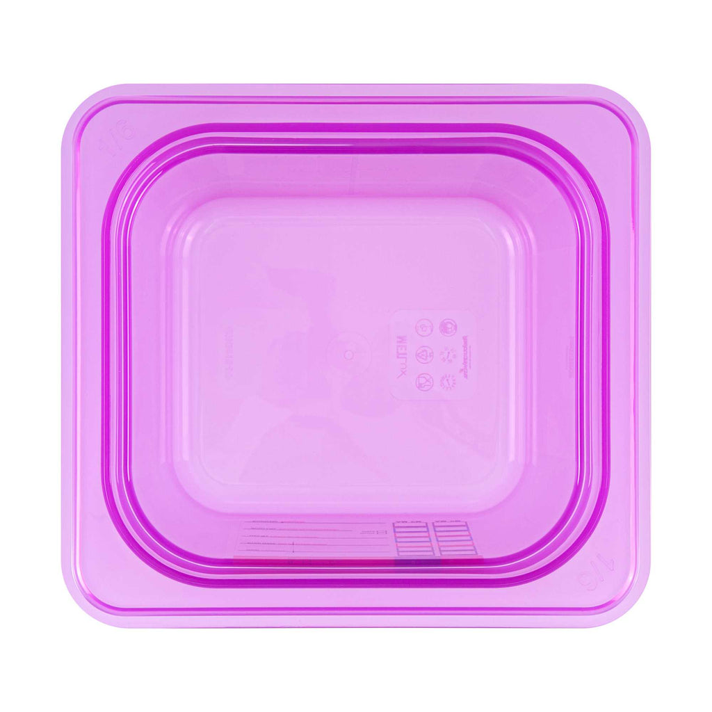 Met Lux Purple Allergen-Free Polypropylene 1/6 Size Food Pan - 6" Deep, with Label - 10 count box