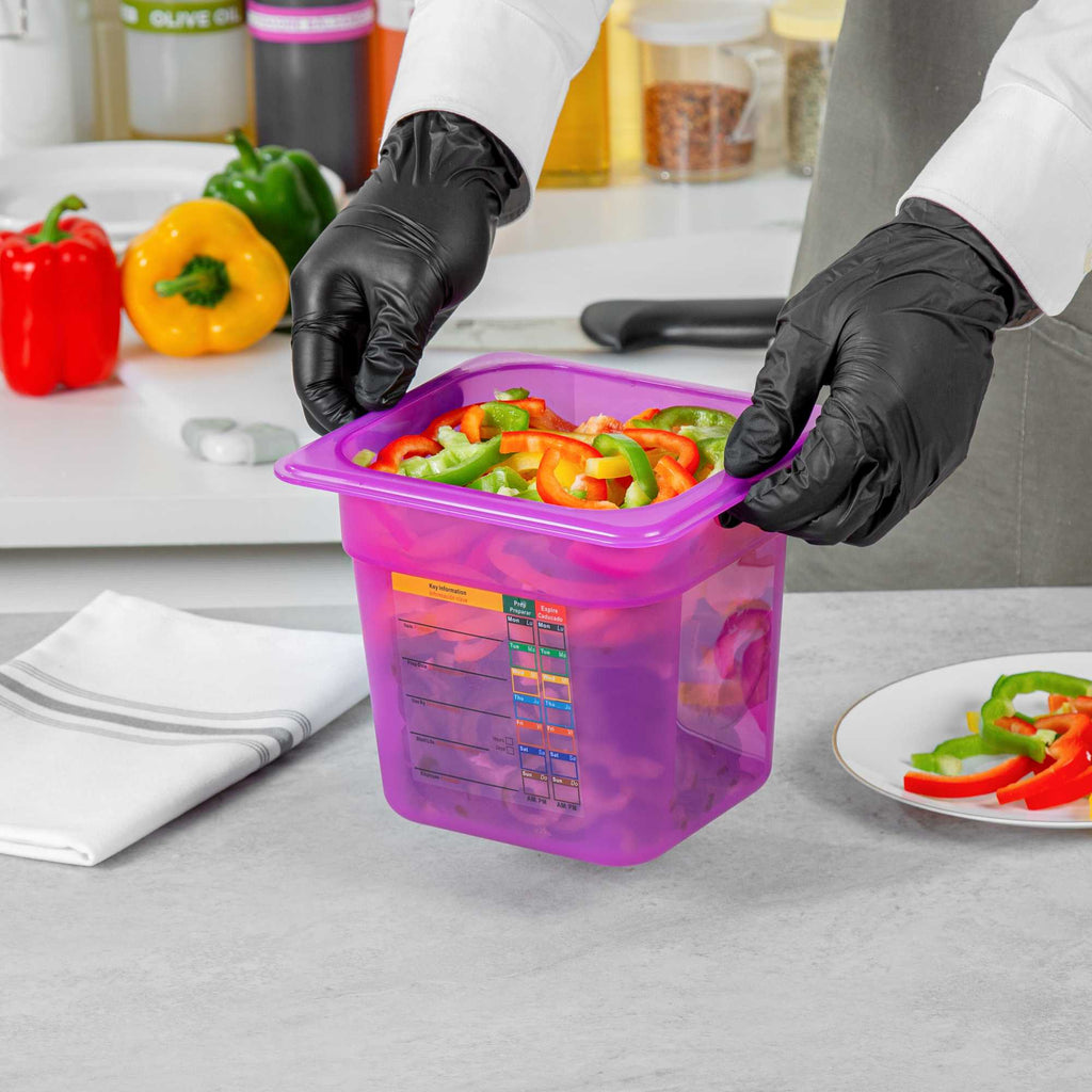 Met Lux Purple Allergen-Free Polypropylene 1/6 Size Food Pan - 6" Deep, with Label - 10 count box