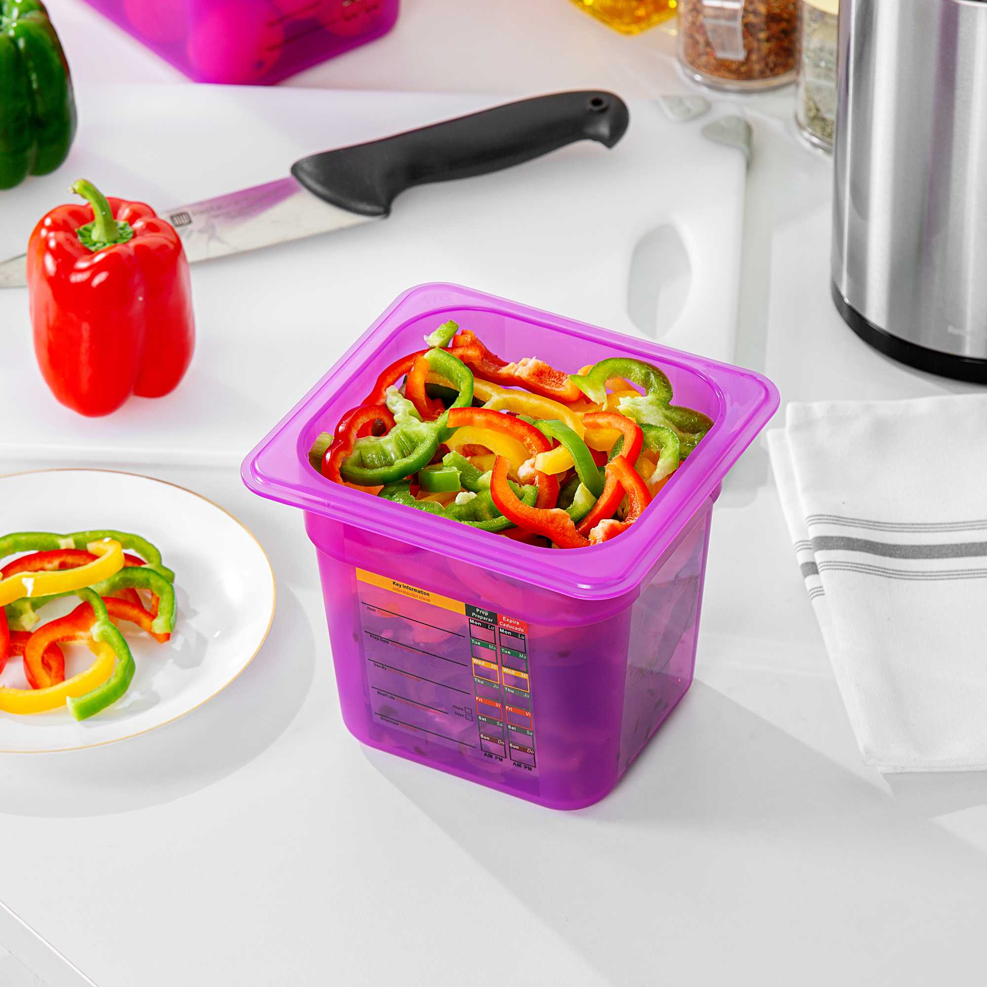 Met Lux Purple Allergen-Free Polypropylene 1/6 Size Food Pan - 6" Deep, with Label - 10 count box