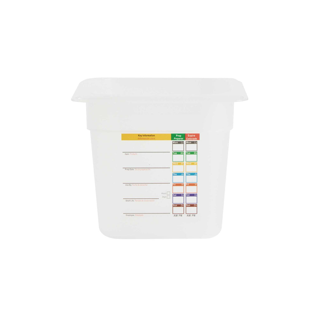 Met Lux Square White Polypropylene 1/6 Size Food Pan - 6" Deep, with Label - 6 3/4" x 6 1/4" x 6" - 1 count box