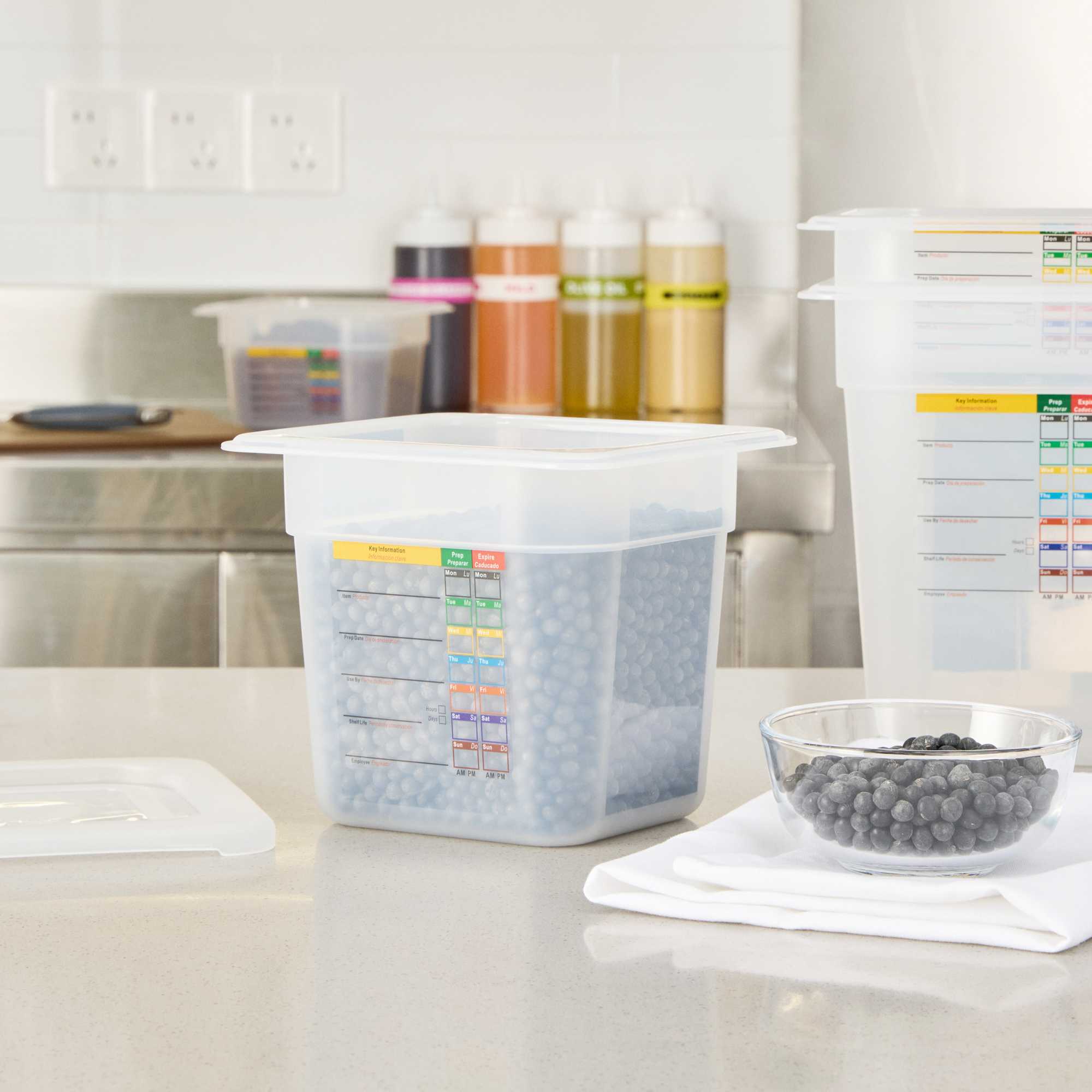 Met Lux Square White Polypropylene 1/6 Size Food Pan - 6" Deep, with Label - 6 3/4" x 6 1/4" x 6" - 1 count box